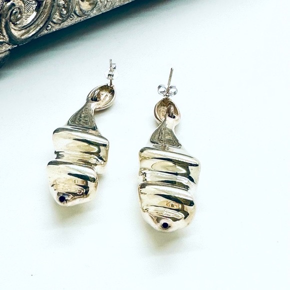 Vintage Modernist Electroform Silver Earrings - Picture 8 of 12